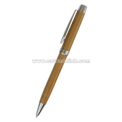 Solid bamboo barrel twist action ballpoint pen