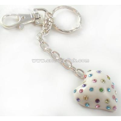 Sparkling Multicolor Crystal White Heart Key Chain Purse Charm