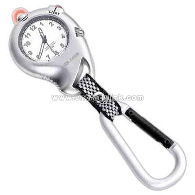 Sport stainless steel pocket watch with red light and carabiner
