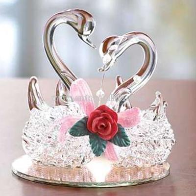 Spun Glass Twin Swans