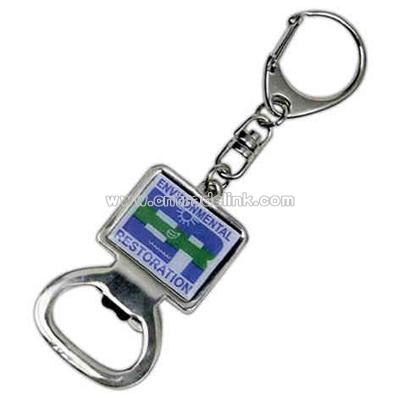 Square key holder with oval bottle opener