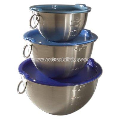 Stainless Steel Mixing Bowls Set of 3 with Blue Lids