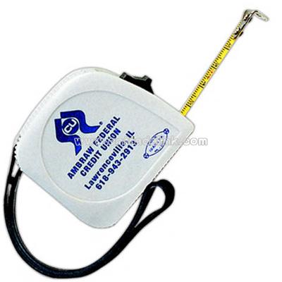 Standard tape measure with  sliding lock button,metal belt clip and wrist strap