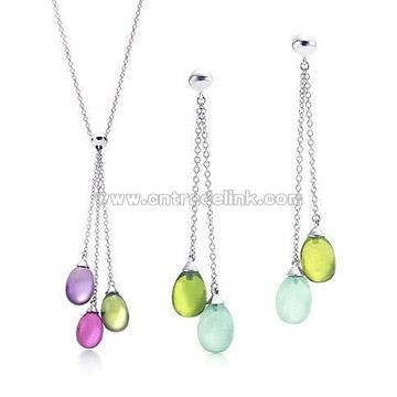 Sterling Silver Colourful Charm Pendant And Earrig Set