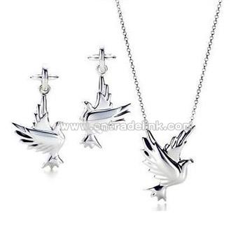 Sterling Silver Dove Design Pendant & Earring Set