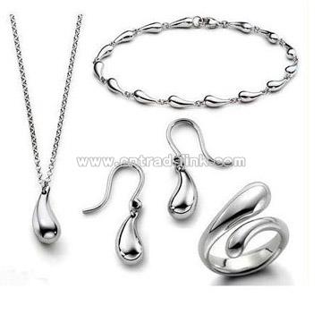Sterling Silver Drip Design Four Piece Jewelry Set