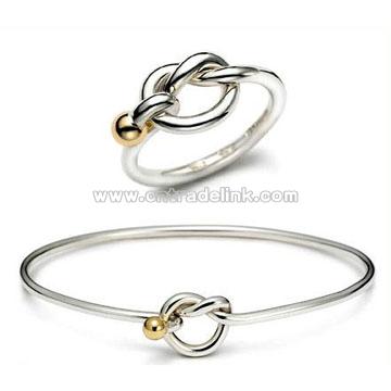 Sterling Silver Jewelry Love Knot Set (Bangle & Ring)