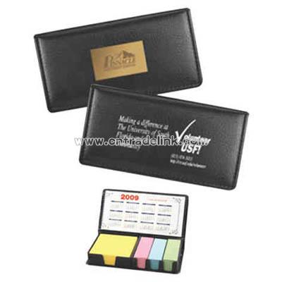 Sticky note caddy in case with pocket calendar