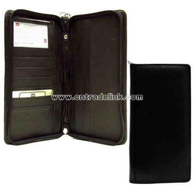 Stone wash cowhide zippered wallet