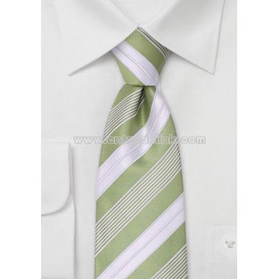 Striped Kids Tie in Lime-Green and White