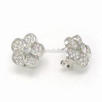 Stud Earrings with Rhodium Plating