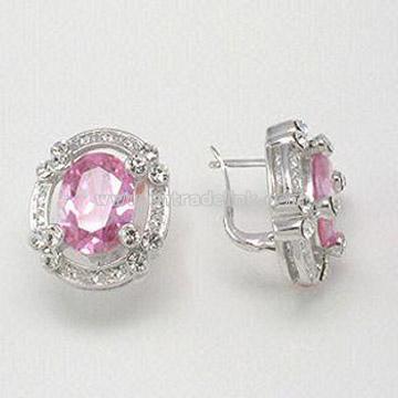 Stud Earrings with Rhodium Plating