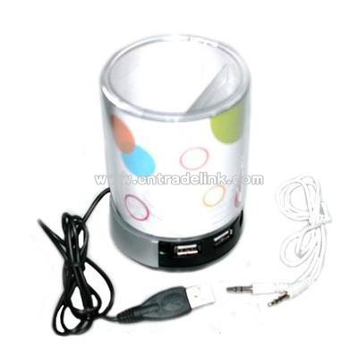 Stylish USB 2.0 Hub Speaker Pen Holder LED Light