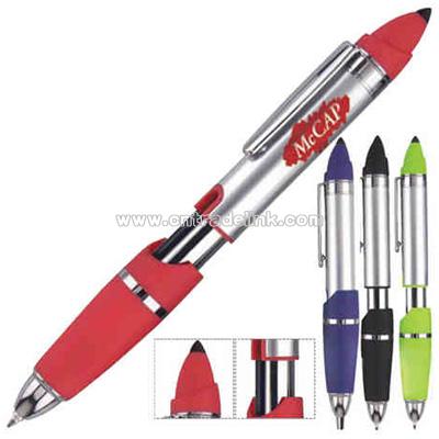 Stylus and ball pen combo with pull action mechanism