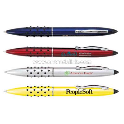 Stylus tip twist action ballpoint pen