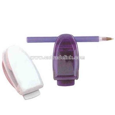 Sunglass clip with pen holder