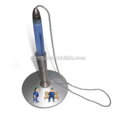 Table Pen Metal Spring Stand with Chain and Plastic Pen Barrel