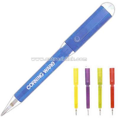 Thick barrel translucent twist top pen with clear clip and trim