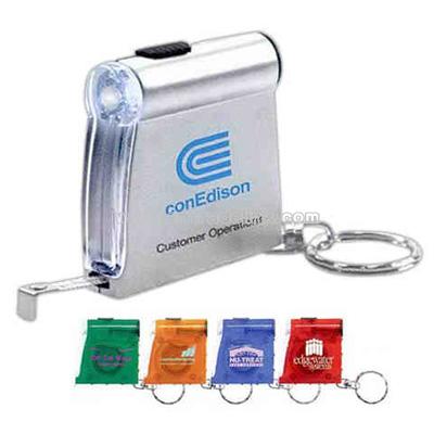 Thirty-nine inch tape measure and LED light with clip key ring