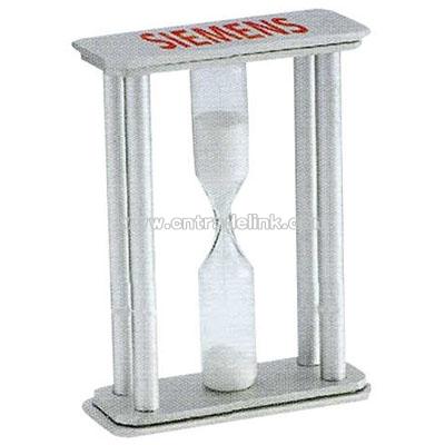 Three minute sand timer with aluminum finish.
