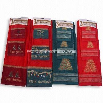 Three-piece Cotton Towel Set in Christmas Design