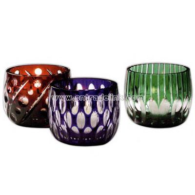 Three piece colored crystal triple votive set