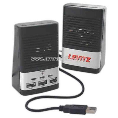 Three port USB hub and speaker