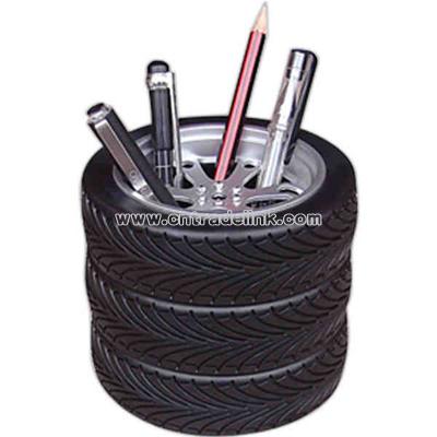 Tire shaped pen holder