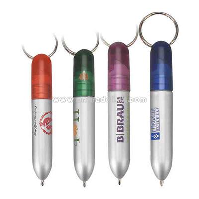 Top twist action ballpoint pen with split ring