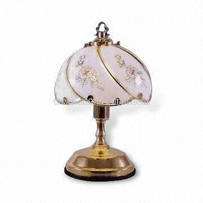 Touch Table Lamp with Opaque Glass Shade and Floral Motif Design