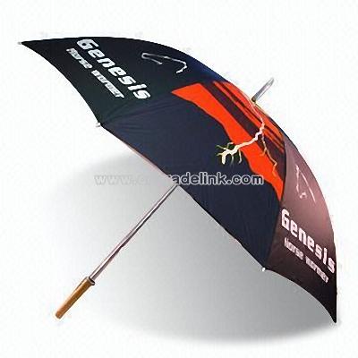 Transfer Print Golf Umbrella with Straight Wooden Handle