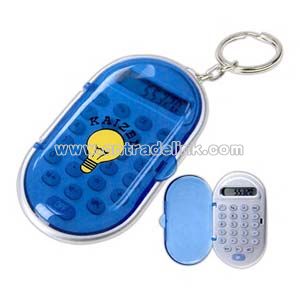 Translucent blue covered calculator key chain with gloss cover