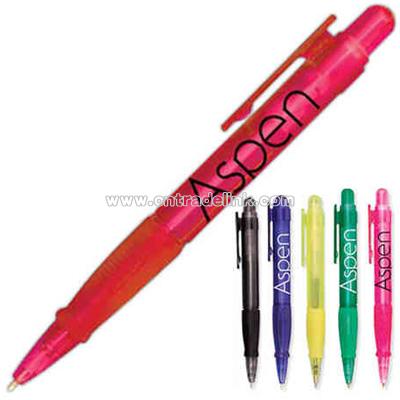 Transparent ballpoint pen with matching color rubber grip section