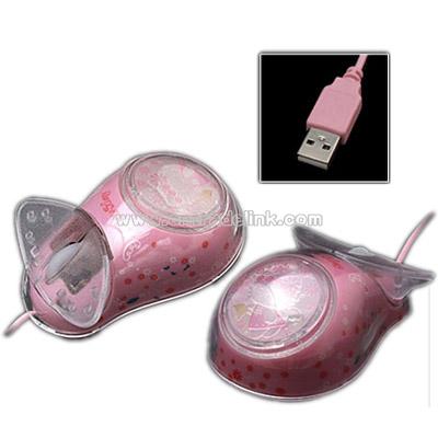 Travel Kitty Optical Notebook PC USB Lady Mouse w/Flash LED Light Pink