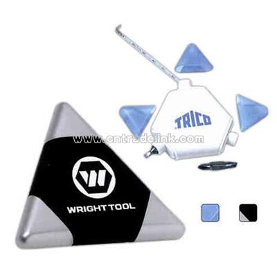 Triangular tool kit with tape measure and 2 screwdrivers