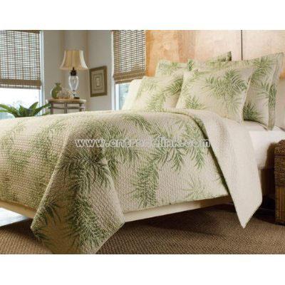Tropical Palm Tree Green Cream Bedding Quilt Set