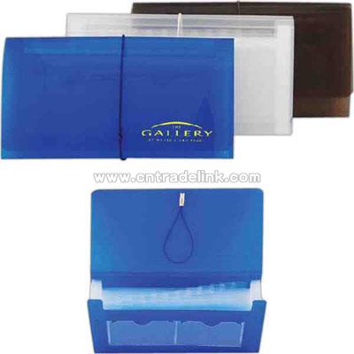 Twelve pocket check size expanding file with velcro closure