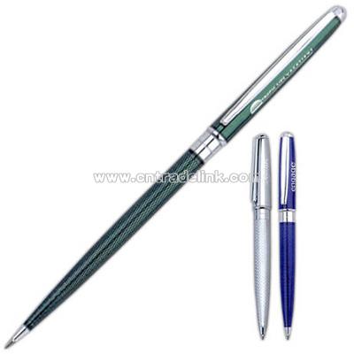 Twist action ballpoint pen with diamond-cut pattern