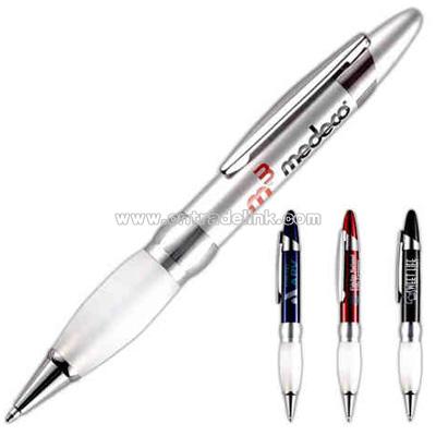 Twist action heavy weight ballpoint pen with frosted comfort rubber grip