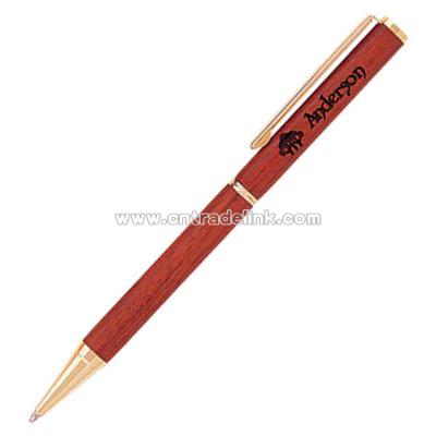 Twist action wooden ballpoint pen