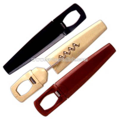 Two piece pocket corkscrew and bottle opener