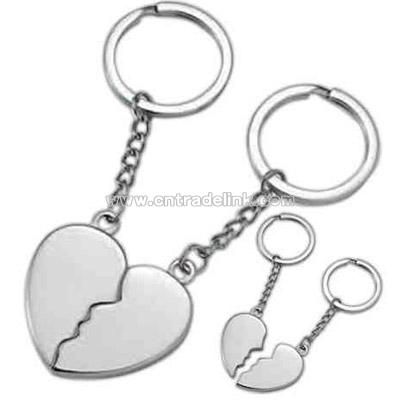 Two-piece silver broken heart key ring