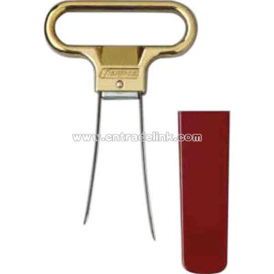Two-prong brass plated cork extractor