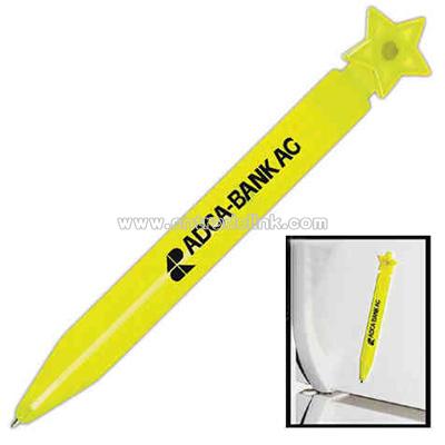 Unique flat pen with star shaped top and magnetic back
