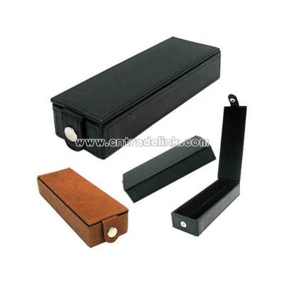 Velvet lined stone wash cowhide double pen box with front button closure