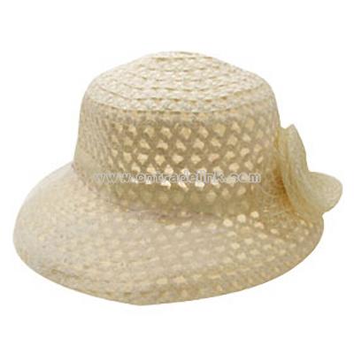 Vintage Designed Buff Ladies Cap Wide Brim Hat with White Veil