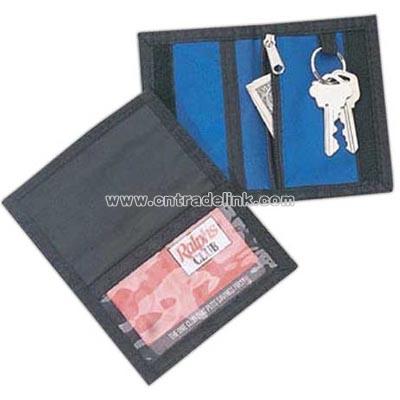 Wallet with zipper pocket and clear window velcro closure