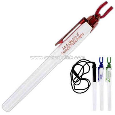 White barrel pen with matching accents and lanyard