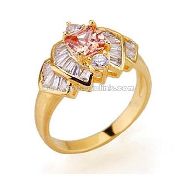 Wholesale Jewelry Colorful CZ 18k Gold Plated Brass Ring