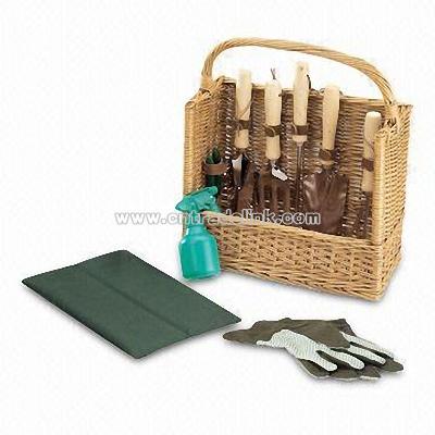 Wicker Basket with Garden Tool Set